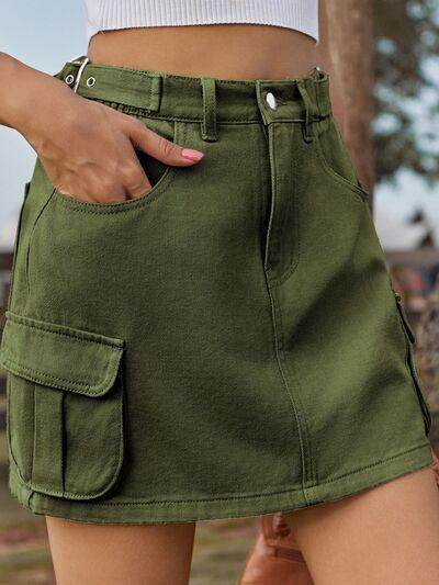 Adjustable Waist Denim Skirt with Pockets for Women - Selvanelle