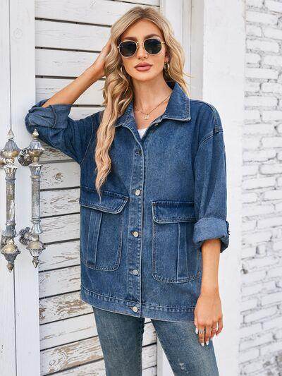 Button Up Long Sleeve Denim Jacket for Stylish Looks - Selvanelle