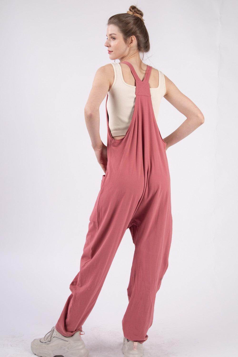 Very J Plunge Sleeveless Jumpsuit with Pockets for Women - Selvanelle