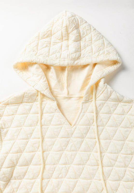 Drawstring Quilted Hooded Top and Shorts Set for Women - Selvanelle