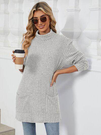 Ribbed Mock Neck Long Sleeve T-Shirt for Women Stylish Wear - Selvanelle