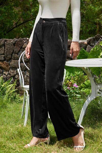 Velvet Wide Leg Pants with Pockets for Stylish Comfort - Selvanelle