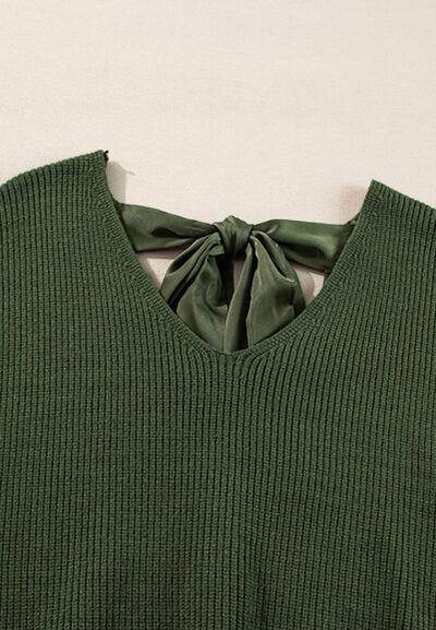 Tied Back V-Neck Long Sleeve Sweater for Women Fashion - Selvanelle
