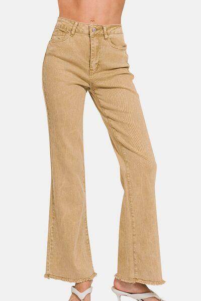 Zenana Acid Washed Frayed Hem Bootcut Jeans for Women - Selvanelle