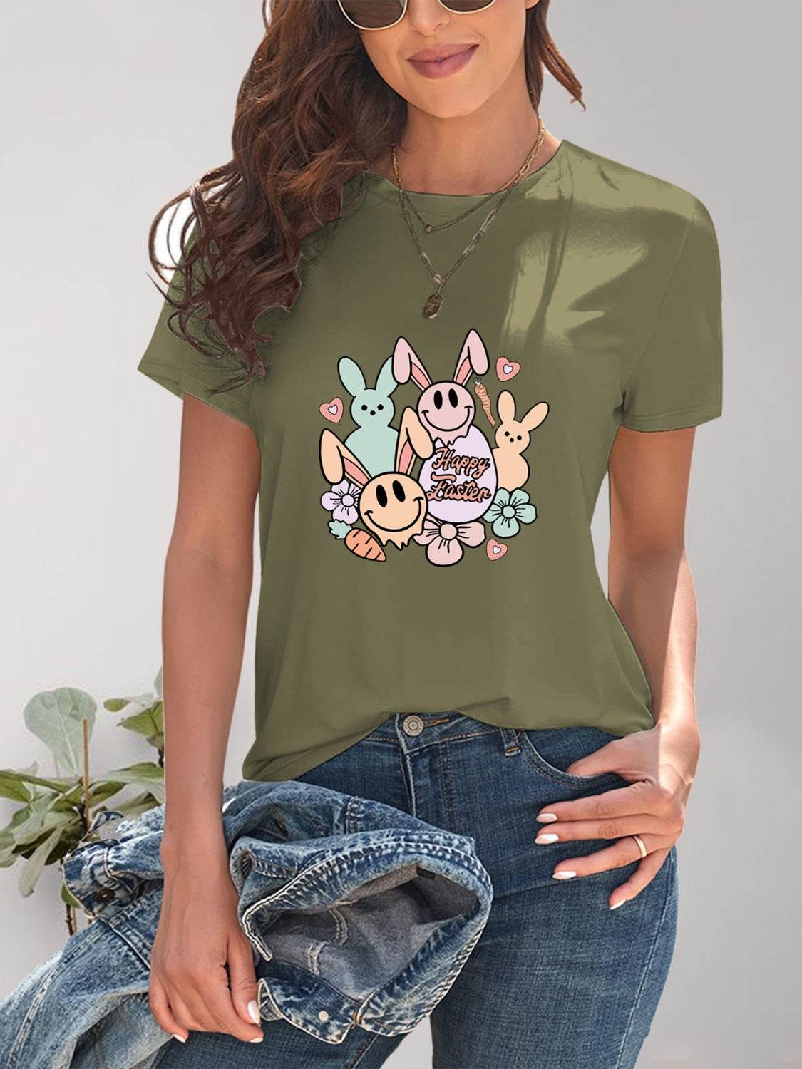 Graphic Round Neck Short Sleeve T-Shirt - Selvanelle