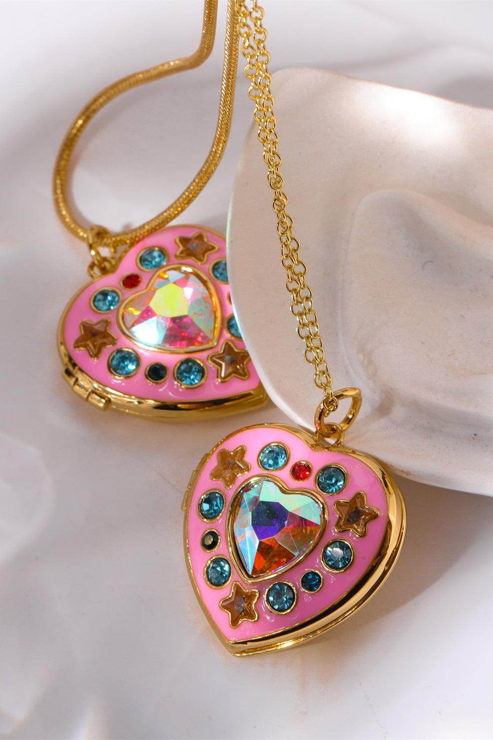 Rhinestone Decor Heart Box Pendant Necklace for Women - Selvanelle