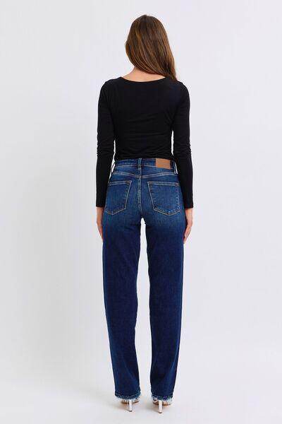 Judy Blue Full Size Raw Hem Straight Leg Jeans for Women - Selvanelle