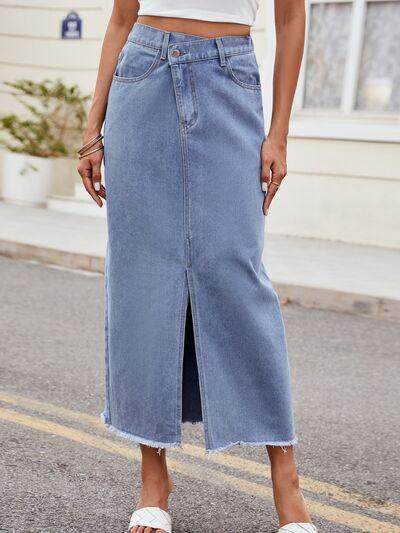 Slit Asymmetrical Waist Denim Skirt for Stylish Women - Selvanelle