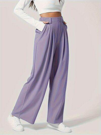Wide Leg Pants with Pockets for Women in Sheer Style - Selvanelle