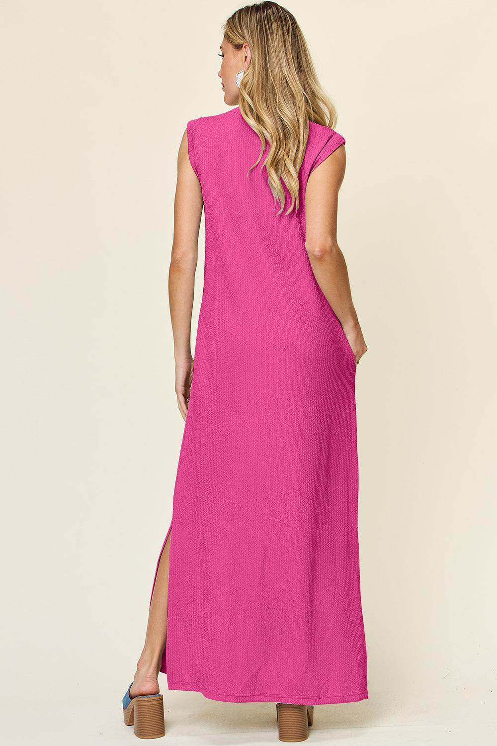 Double Take Full Size Texture Mock Neck Sleeveless Maxi Dress - Selvanelle