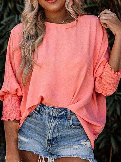 Round Neck Three-Quarter Sleeve Blouse for Women Fashion - Selvanelle