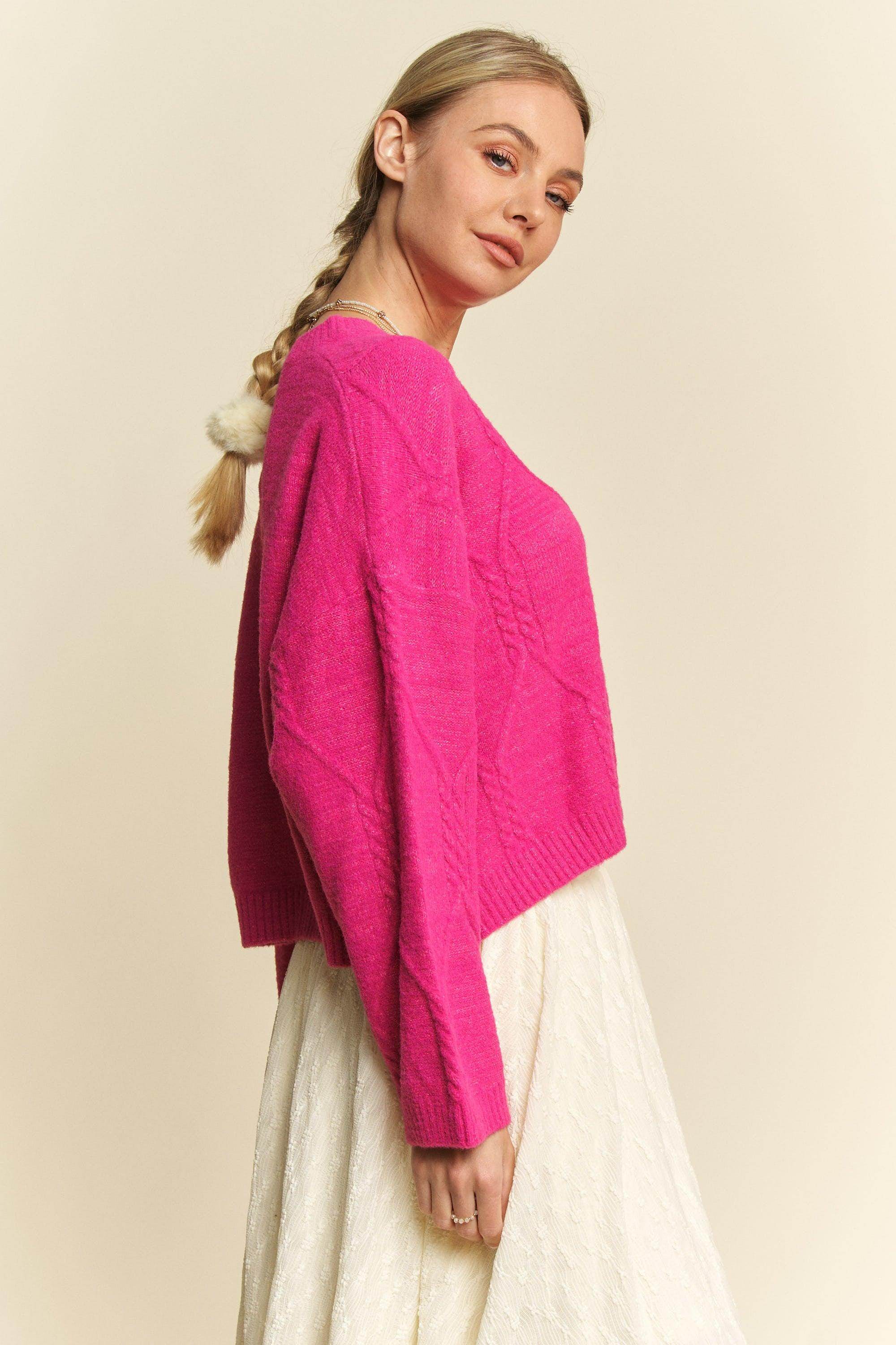 Davi & Dani Diamond Cable Pattern Drop Shoulder Sweater - Selvanelle