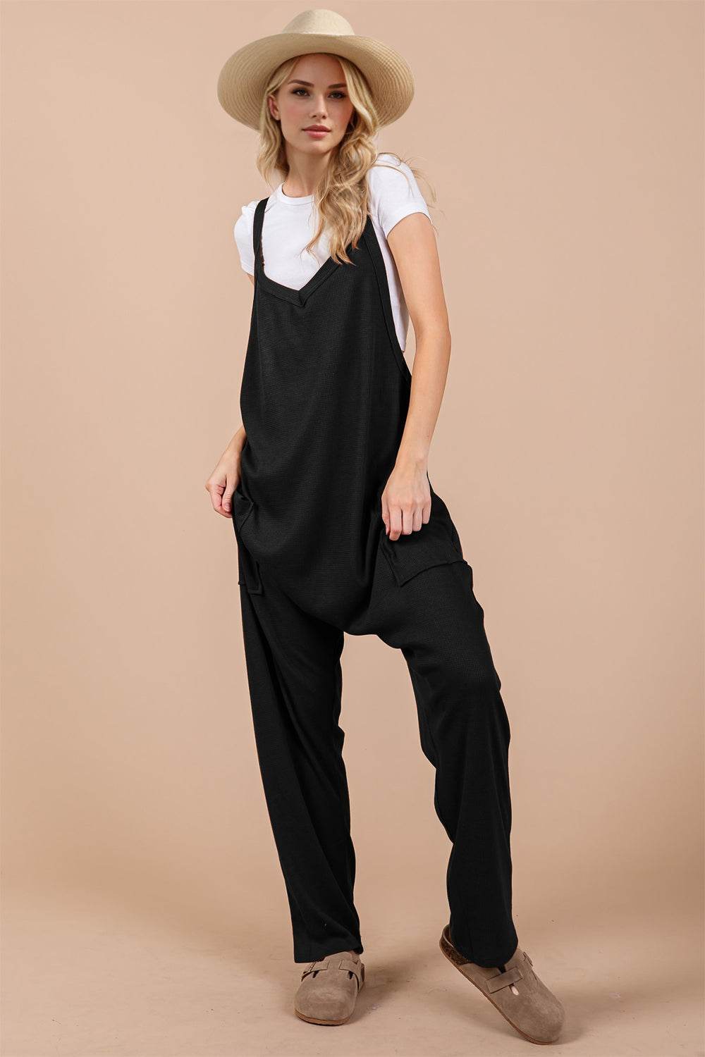 Oh Full Size V-Neck Wide Strap Overalls with Pockets - Selvanelle