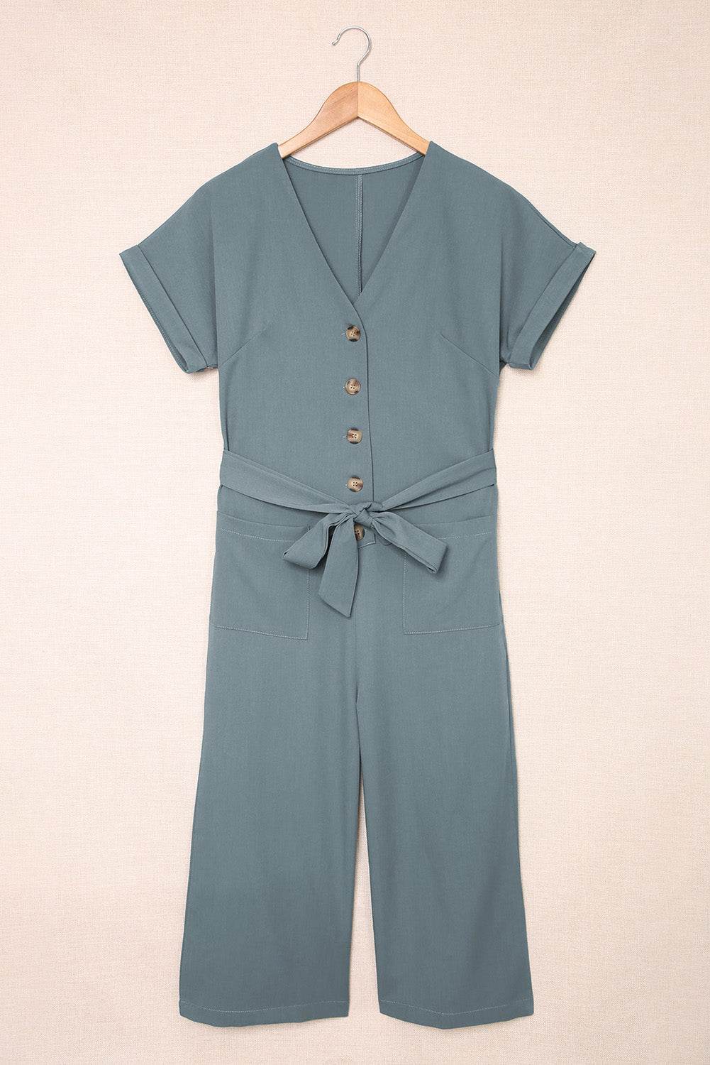 Tie-Waist Buttoned Cropped Jumpsuit - Selvanelle