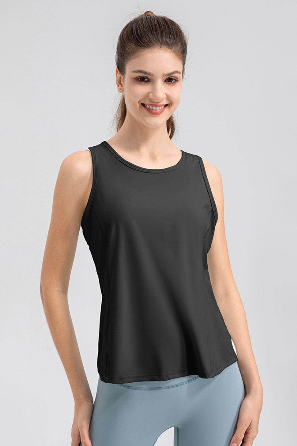Wide Strap Round Neck Active Tank for Comfortable Workouts - Selvanelle
