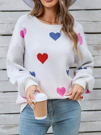 Angel Wings Heart Round Neck Long Sleeve Sweater for Women - Selvanelle