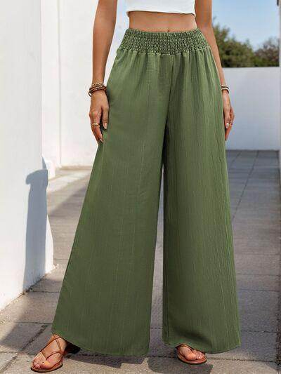 Perfee Smocked Wide Leg Pants for Women with Pockets - Selvanelle