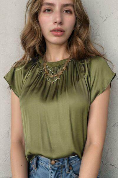 Pleated Flutter Sleeve Satin Top for Effortless Style - Selvanelle