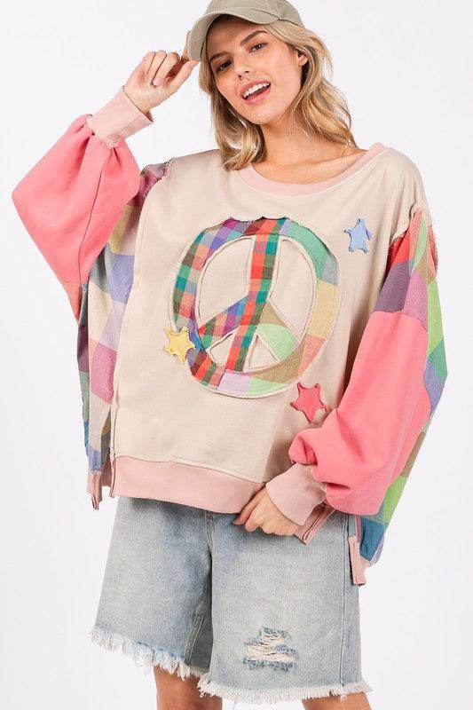 SAGE + FIG Full Size Contrast Peace Patch Sweatshirt - Selvanelle