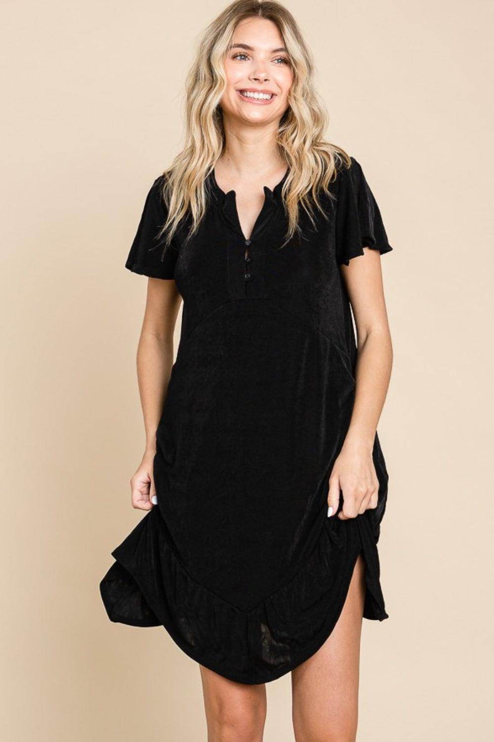 Culture Code Full Size Short Sleeve Ruffled Asymmetric Hem Dress - Selvanelle