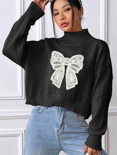 Bow Turtleneck Long Sleeve Sweater for Women Fashion - Selvanelle