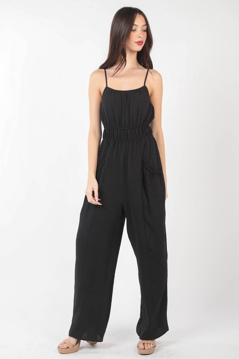 Very J Pintuck Detail Woven Sleeveless Jumpsuit Chic - Selvanelle