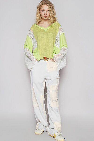 POL Lace Detail V-Neck Flare Sleeve Blouse for Women - Selvanelle