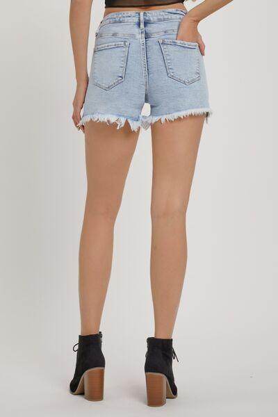 RISEN Full Size High Rise Rhinestone Strap Denim Shorts - Selvanelle