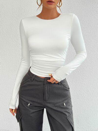 Devine Backless Round Neck Long Sleeve T-Shirt for Women - Selvanelle