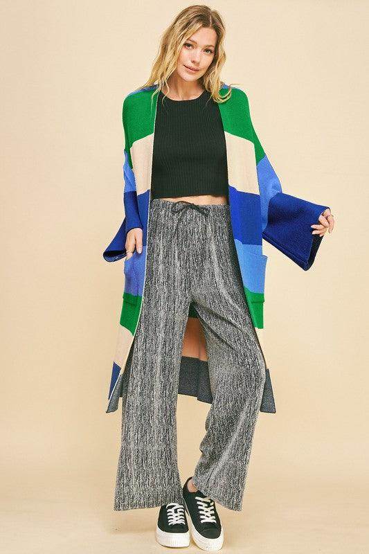 Davi & Dani Color Block Kimono Sleeve Open Front Cardigan - Selvanelle