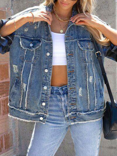 Raw Hem Plaid Sleeve Denim Jacket for Trendy Style - Selvanelle