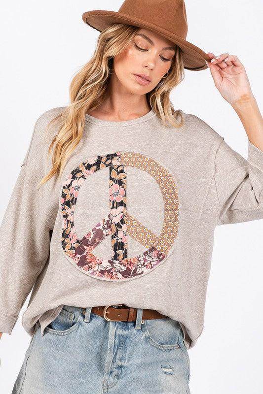SAGE + FIG Floral Peace Patch Round Neck Top for Women - Selvanelle