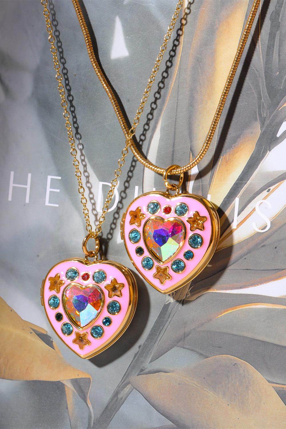 Rhinestone Decor Heart Box Pendant Necklace for Women - Selvanelle