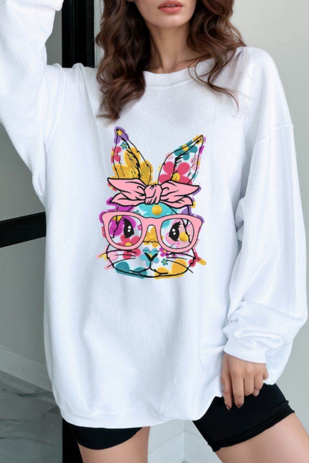 Bunny Graphic Round Neck Sweatshirt - Selvanelle