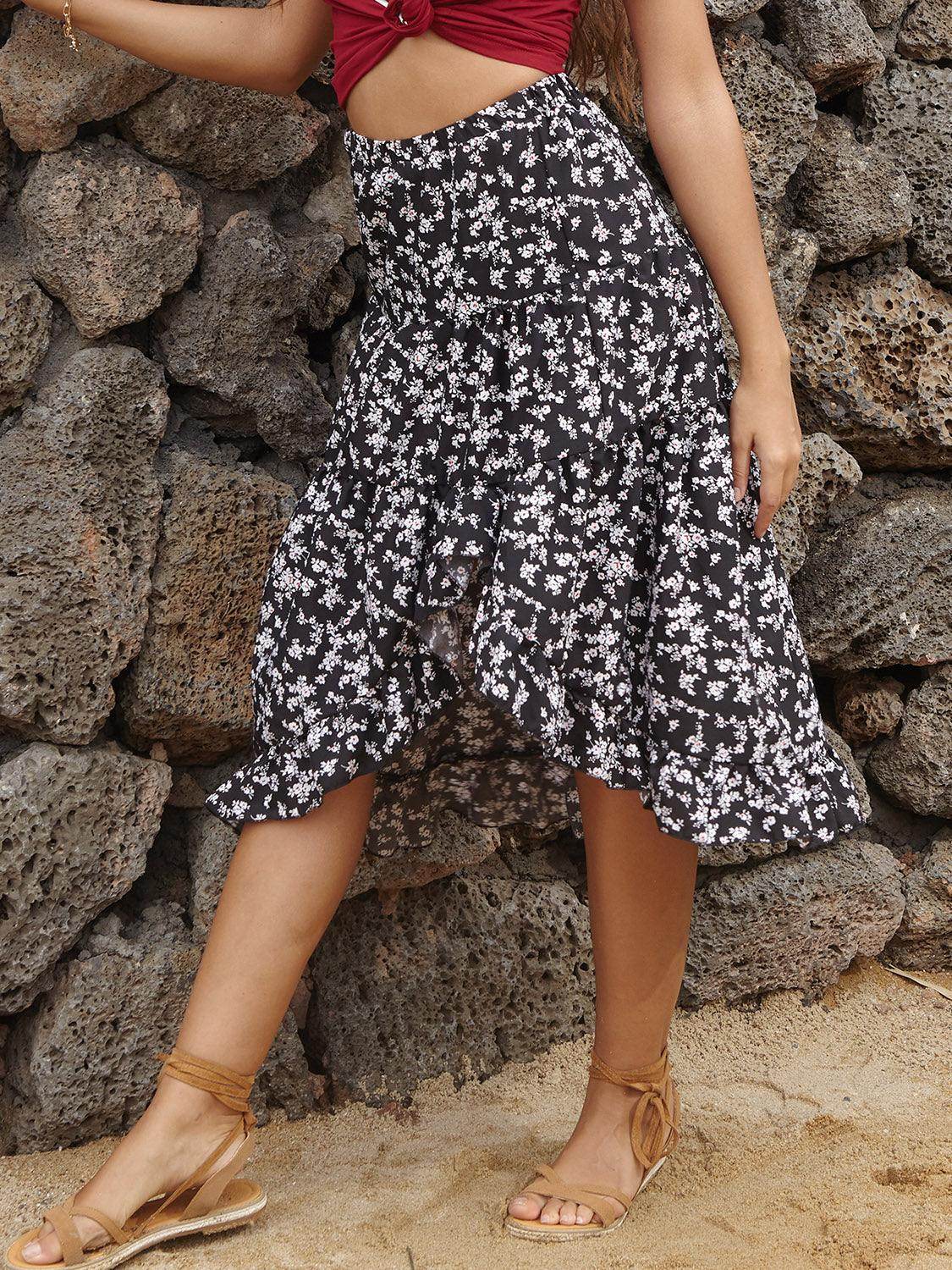 Perfee Printed Elastic Waist Skirt for Women in Various Sizes - Selvanelle