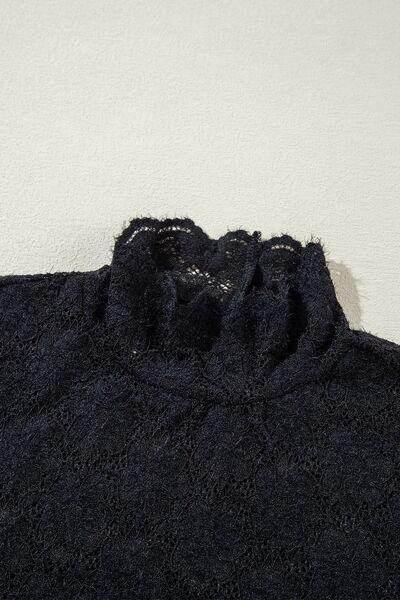 Lace Mock Neck Long Sleeve Blouse for Effortless Style - Selvanelle