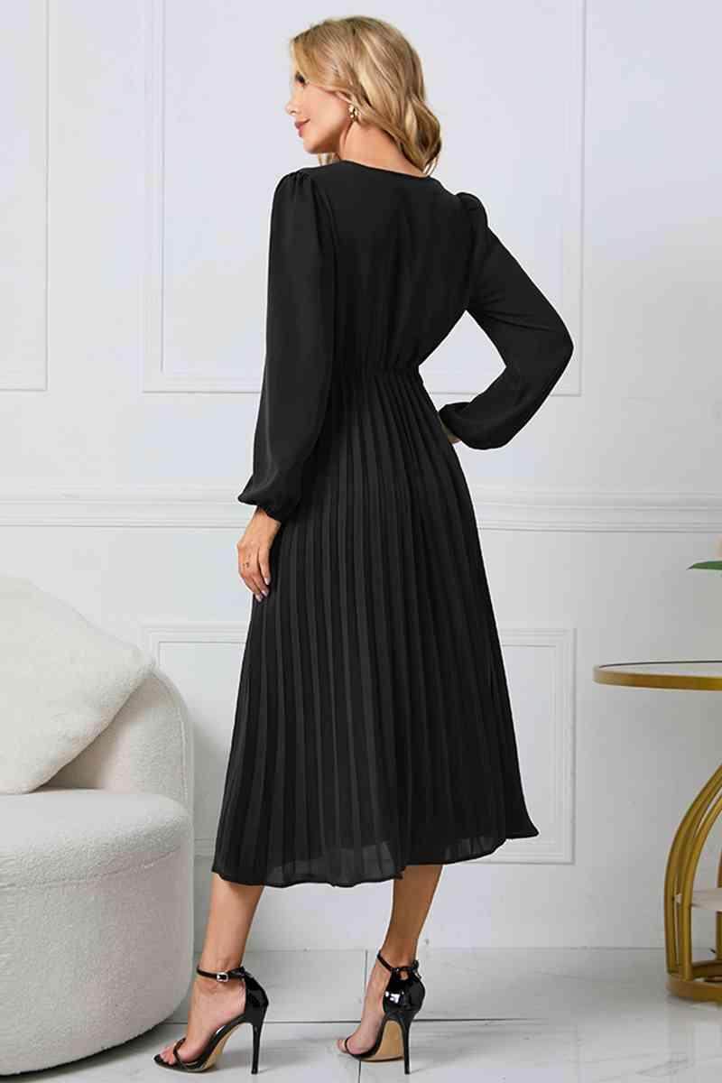 V-Neck Long Sleeve Tie Waist Midi Dress for Women - Selvanelle