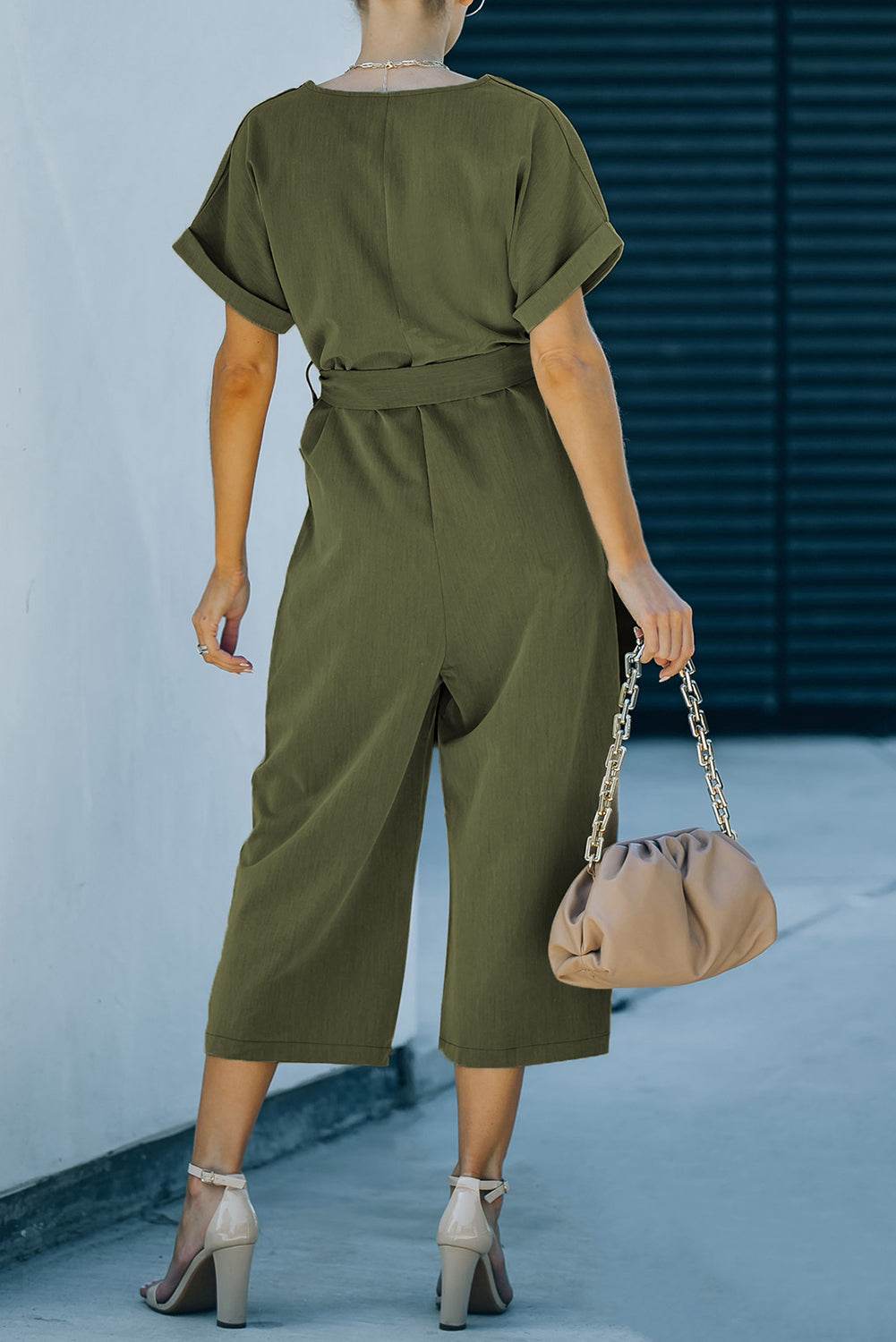 Tie-Waist Buttoned Cropped Jumpsuit - Selvanelle