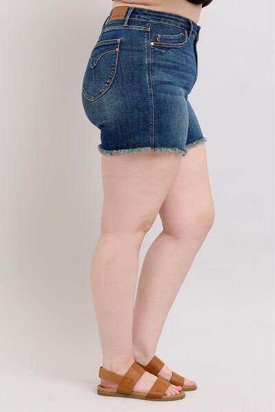 Judy Blue Tummy Control Fray Hem Denim Shorts for Women - Selvanelle