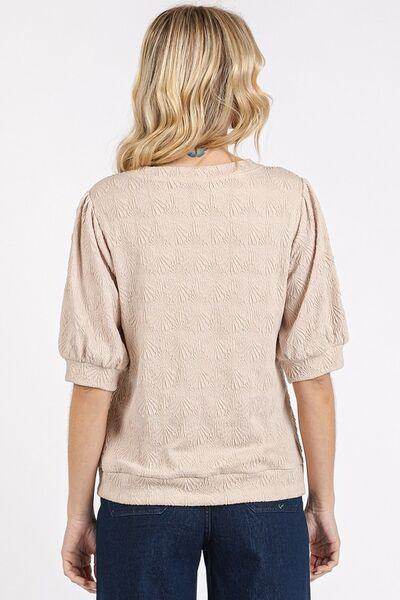 Mittoshop Fan Shell Texture Short Puff Sleeve Knit Top - Selvanelle