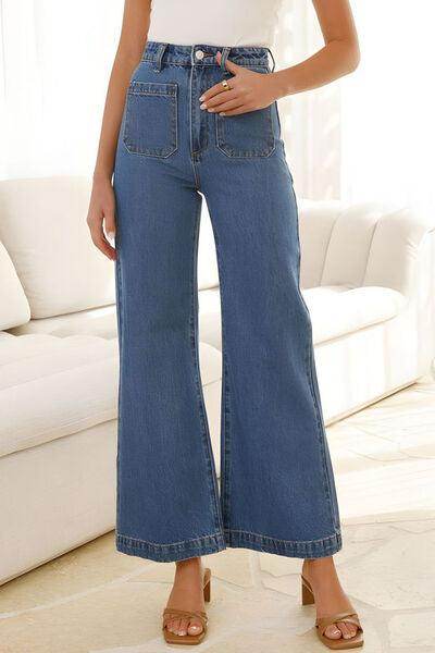 High Waist Bootcut Jeans with Pockets for Stylish Comfort - Selvanelle