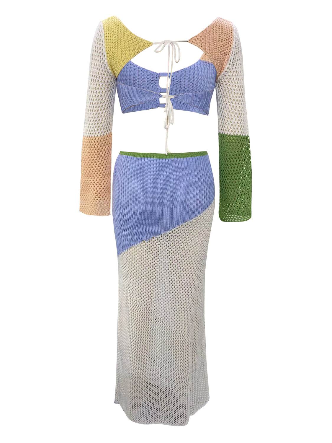 Tied Long Sleeve Top and Skirt Cover Up Set - Selvanelle