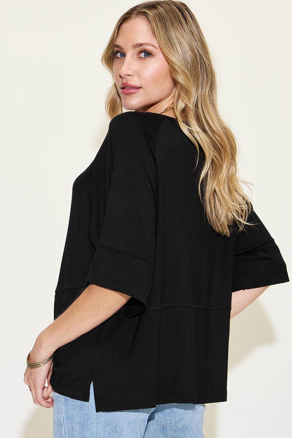 Basic Bae Full Size Bamboo Round Neck Exposed Seam T-Shirt - Selvanelle