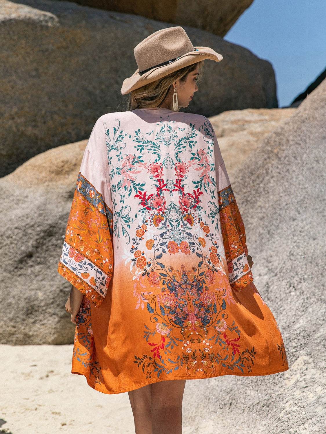Printed Open Front Long Sleeve Cover-Up - Selvanelle