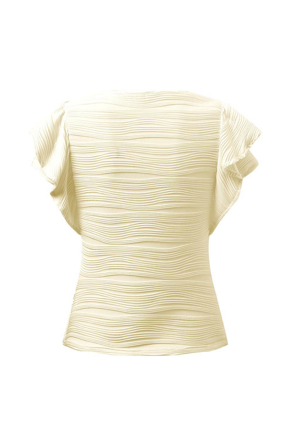 Textured Round Neck Cap Sleeve Top for Casual Style - Selvanelle