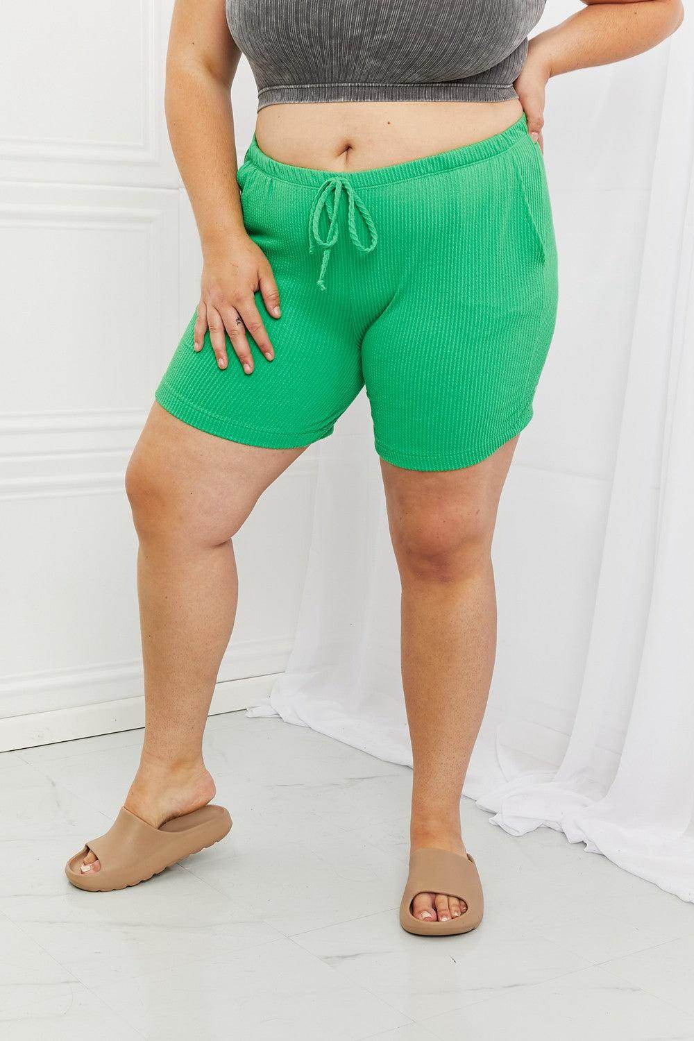 Blumin Apparel Too Good Full Size Ribbed Shorts in Green - Selvanelle