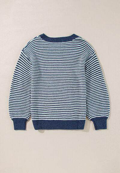 Striped Boat Neck Long Sleeve Sweater for Women Fashion - Selvanelle