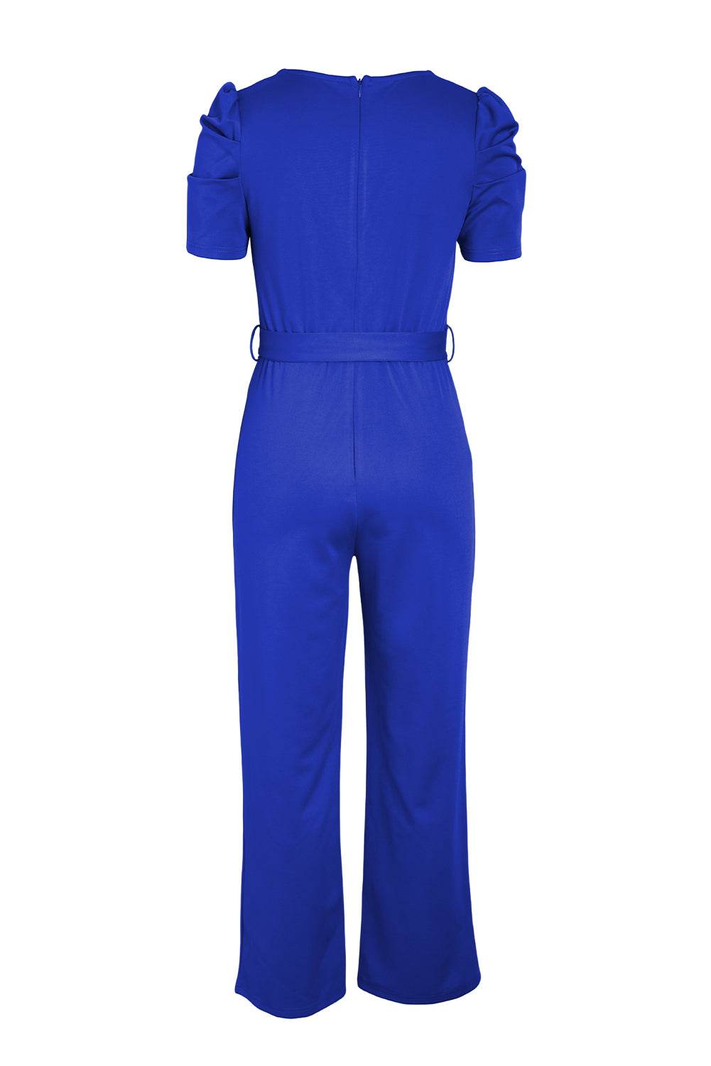Belted Puff Sleeve V-Neck Jumpsuit - Selvanelle