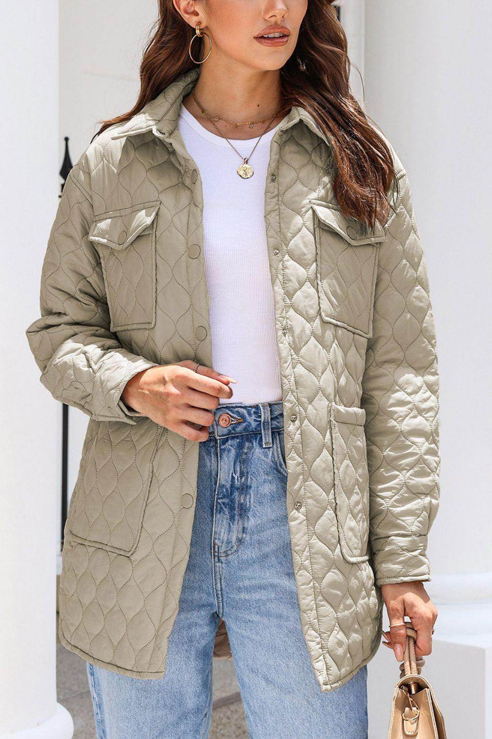 Snap Down Collared Winter Coat for Stylish Warmth - Selvanelle