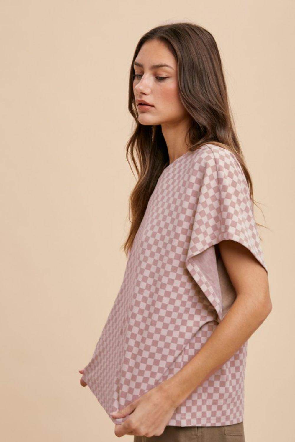 Annie Wear Checkered Round Neck Short Sleeve T-Shirt for Women - Selvanelle